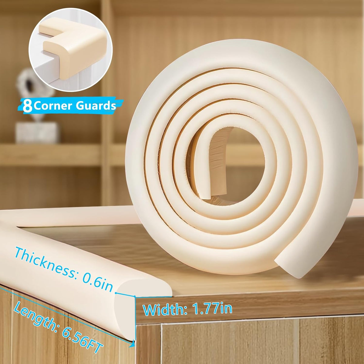 Baby Proofing Edge Corner Protector,1Roll L-Shape Soft Cabinet Door Bumper Corner Strip,8 Furniture Safety Bumper Corner Guards,Wall Protector,Self Adhesive,for Nursery,Kitchen,Fireplace,Table