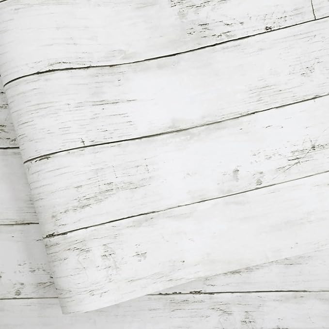 White Grey Wood Paper 17.71 in X 205 in Self-Adhesive Removable Peel and Stick