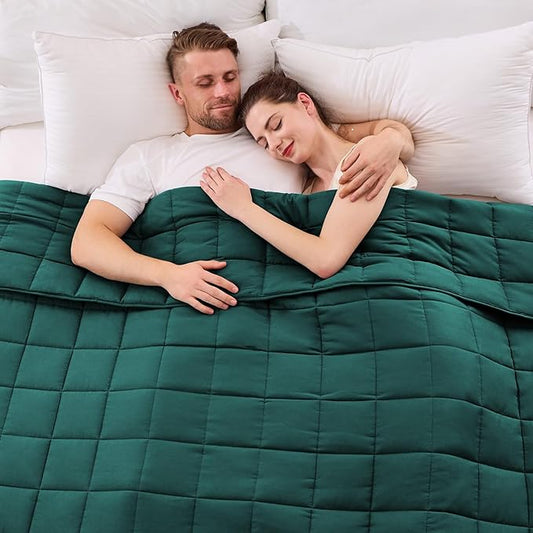 yescool Weighted Blanket for Adults (25 lbs, 80” x 87”, Dark Green) Cooling Heavy Blanket for Sleeping Perfect for 240-260 lbs, Queen Size Breathable Blanket with Premium Glass Bead, Machine Washable