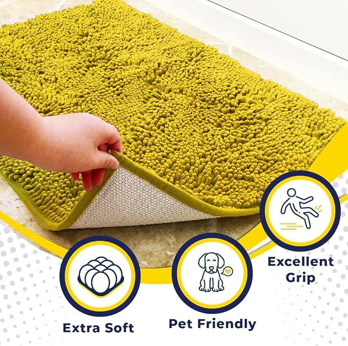 Muddy Mat® | Super Water Absorbent Door Mat Indoor, Microfiber Quick Dry Chenille Entryway Rug,Slip Resistant Front Door Mat,Indoor Mats for Entryway,Machine Washable Pet Rug, Lemon Yellow 3ft x 3ft