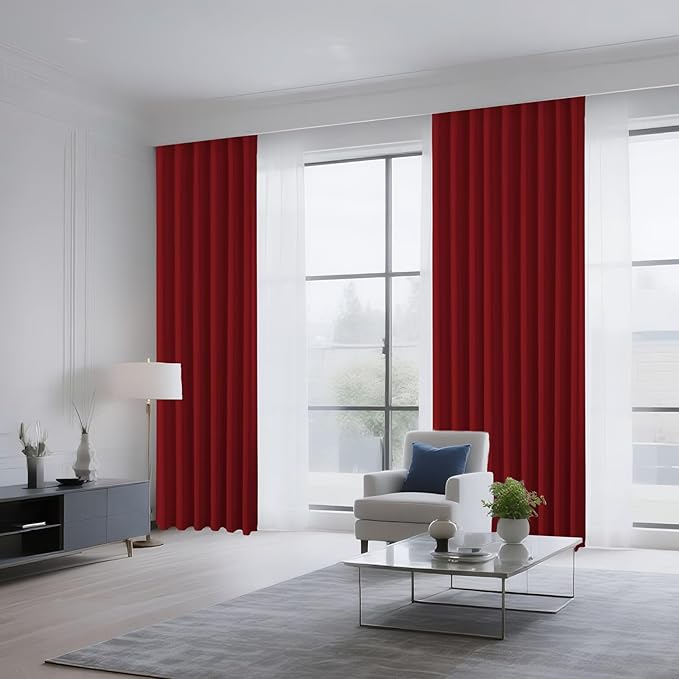 CUCRAF Red Blackout Curtains 63 inch Length 2 Panels Set, Rod Pocket Room