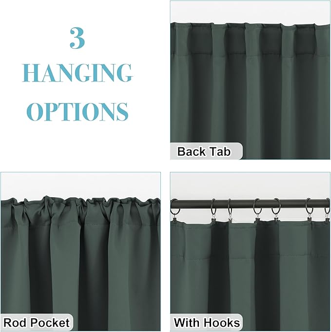 RYB HOME Dark Green Small Blackout Window Curtains