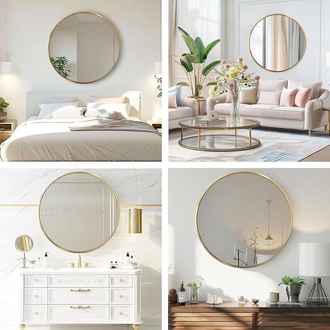 Circle Gold Mirror, Round Mirror 20 inch, Circle Wall Mirror Metal Frame