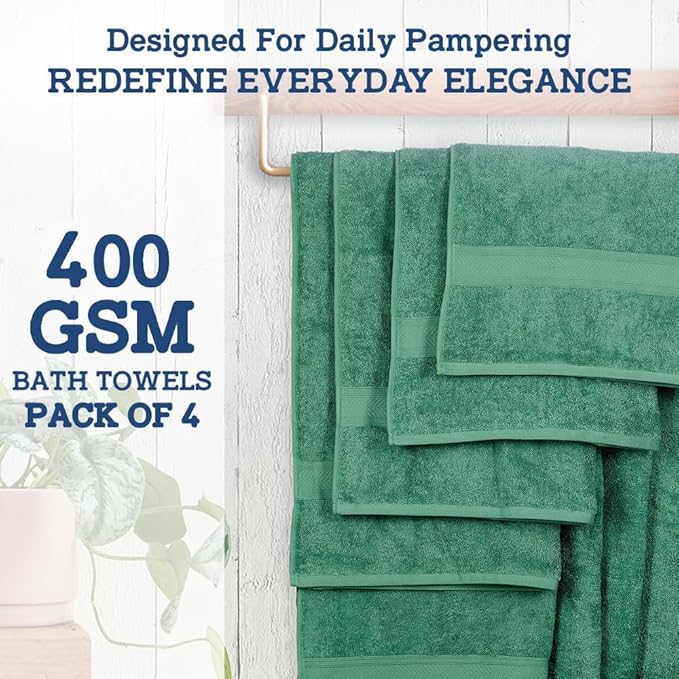 Casa Lino Green Bath Towels Set of 4 (54" x 27") - Large Bathroom Towel Set - 100% Cotton Towels for Bathroom - Highly Absorbent & Quick Dry Bath Towel Multipack - New Apartment Essentials