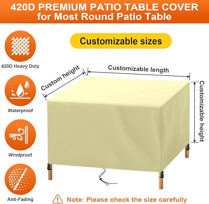 Patio Furniture Cover Rectangle 64"(L) x 32"(W) x 32"(H), Custom Heavy Duty 420D Waterproof Outdoor Cover with Drawstring & Buckles for Table Chair Garden, Cream