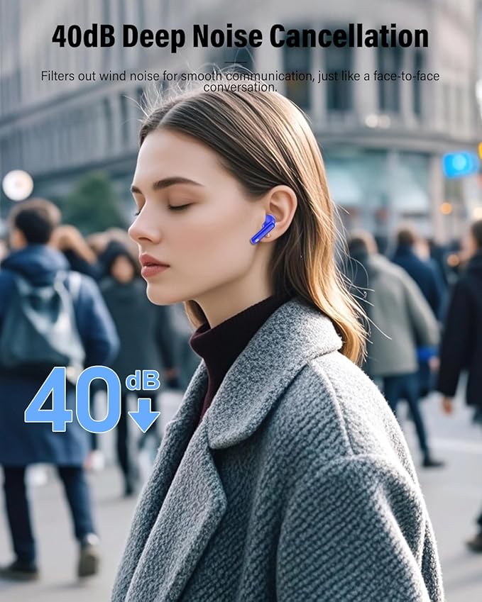 Wireless Earbuds, Bluetooth 5.4 Headphones Bass Stereo, Ear Buds with Noise Cancelling Mic, IP7 Waterproof in Ear Earphones, 36H LED Display Bluetooth Earbuds for Laptop Pad Phones Sports, Blue