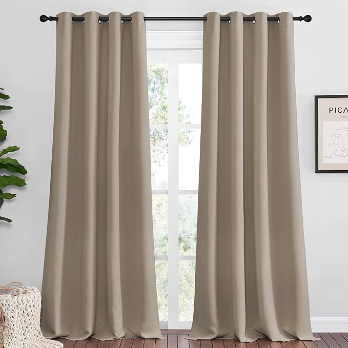 NICETOWN Taupe Blackout Curtains 120" Long