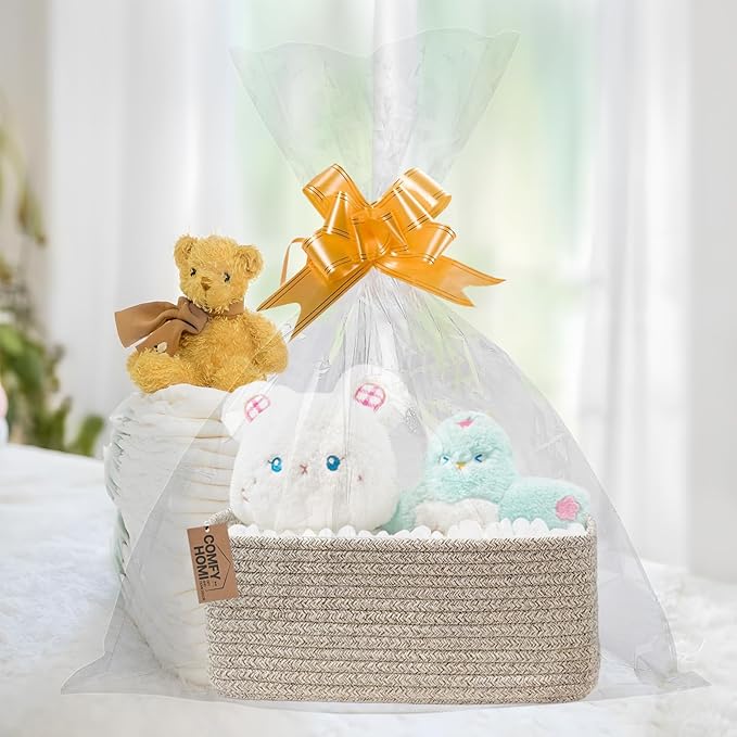 COMFY-HOMI 13" x 8.5" x 5.1" Storage Baskets for Organizing | Cotton Rope Woven Basket | Toy Storage Bin Box | Basket for Shelves, Closet Organizer Bin, Decorative Closet Shelf, 3 Pack, All brown