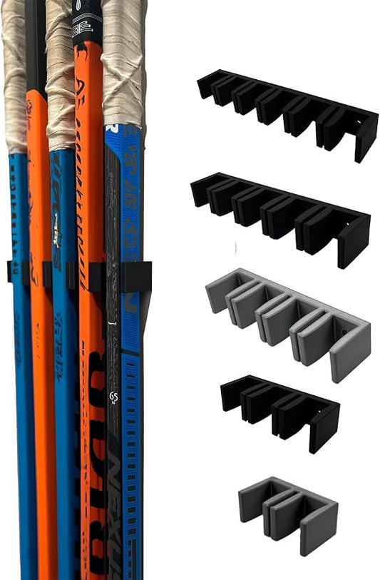 Wall Mount Hockey Stick Holder | Ice Hockey Stick Organizer (Black, 5 Stick Wall Mount)