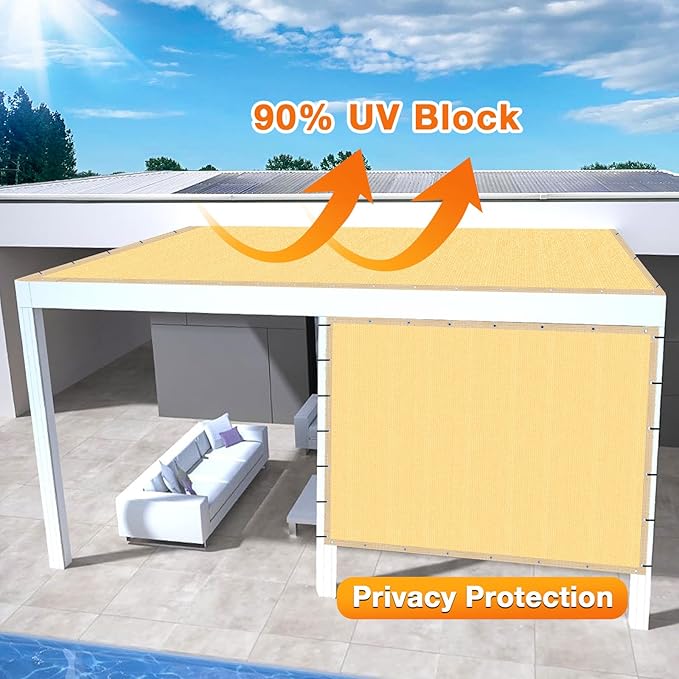 Artpuch Outdoor Pergola Shade Cover 18x24 FT Sun Shade Cloth with Grommets Sand 90% UV Protection Canopy Patio Privacy Screen (Customized Available)