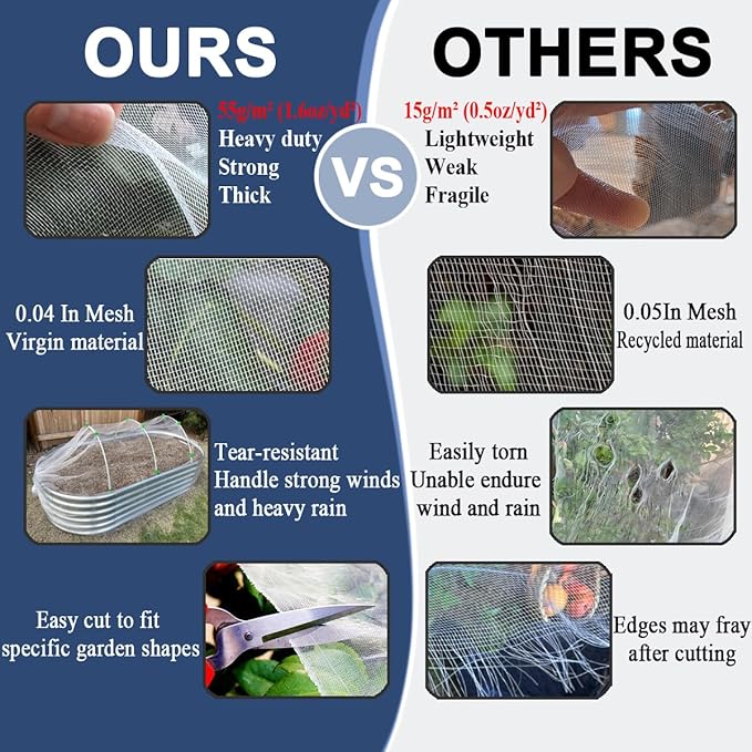 6.5X10Ft Garden Netting Pest Barrier – Ultra Fine Mesh Netting Plant Covers & Row Cover, Protects Vegetables, Fruits, Flowers from Mosquitoes, Insects, Birds, Deer & Squirrels