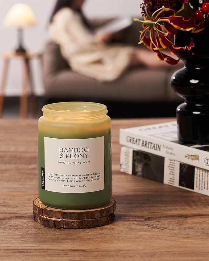 M&SENSE Bamboo Peony Spring Large Candles for Home Scented 19.4oz 110 Hour Long Lasting Burn Natural Organic Soy Candle Gifts for Women, Fresh Smelling Aromatherapy Gifts for Stress Relief