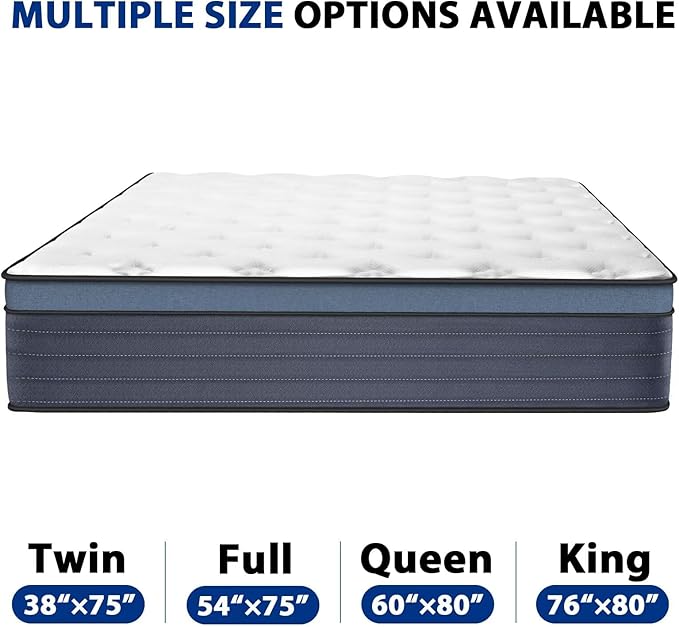 inight Queen Size Mattress 14 Inch, Queen Mattress in A Box for Comfort Night, Medium Firm Memory Foam Hybrid Mattress with Pocket Coils for Pressure Relief and Motion Isolation, 180 Night Trial