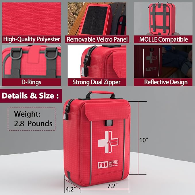 First Aid Trauma Kit,Comprehensive First Aid Kit with Labelled Compartments, Molle System Emergency Kits for Cars, Home, Office, Backpacking, Camping, Traveling, and Cycling-265 Piece