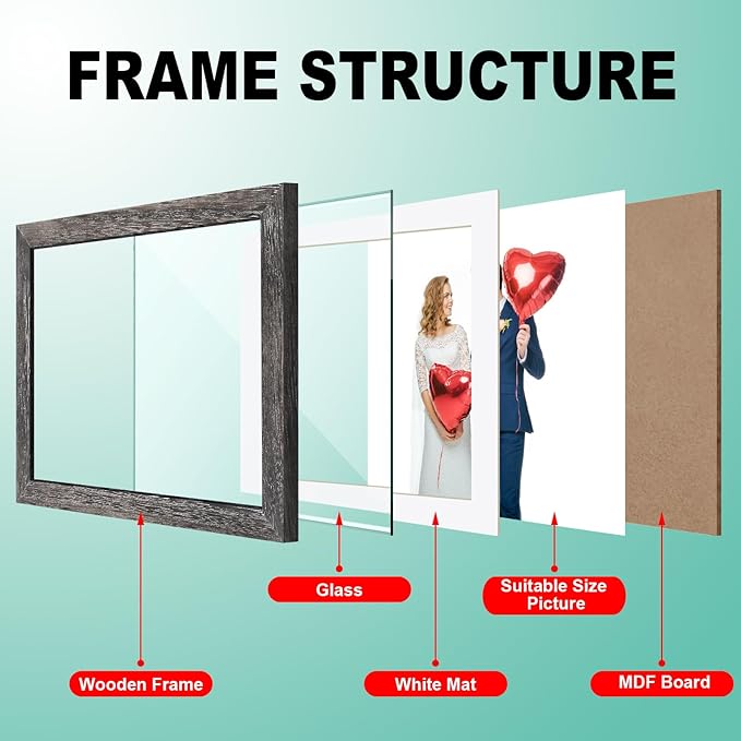 RPJC 11x11 inch Picture Frame Made of Solid Wood and High Definition Glass Display Pictures 8x8 with Mat or 11x11 Without Mat for Wall Mounting Photo Frame Driftwood Finish