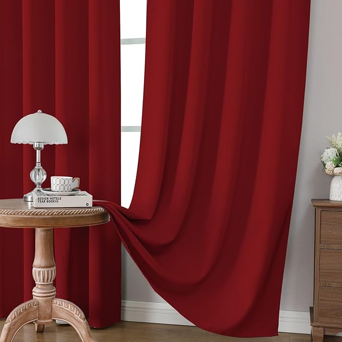 CUCRAF Red Blackout Curtains 63 inch Length 2 Panels Set, Rod Pocket Room