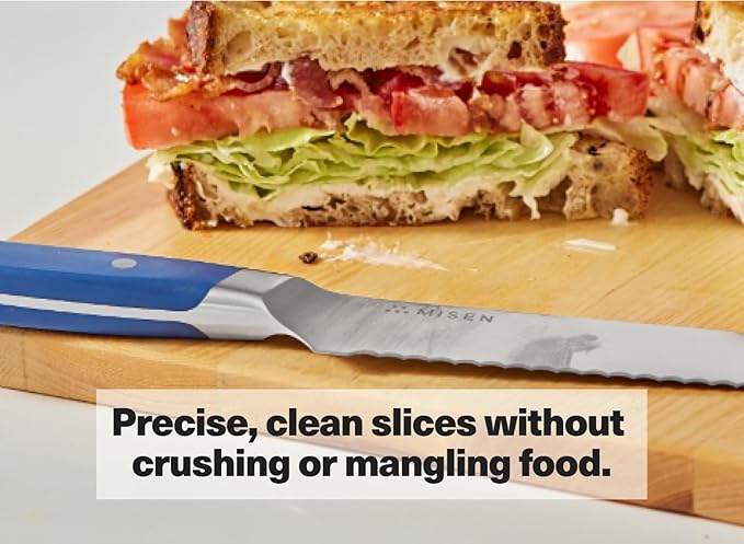 Misen Serrated Bread Knife – High-Carbon Japanese AUS8 Steel – Effortless Slicing of Bread, Pastries, and Fruits – Razor-Sharp Edge and Durable Blade with Ergonomic Handle - 8", Green