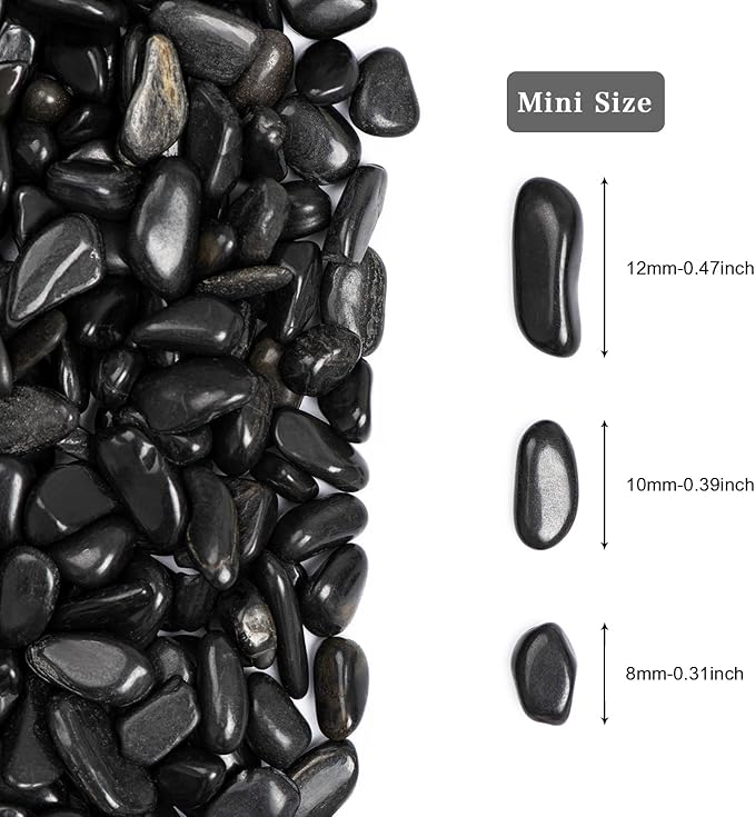 11lbs Black Natural River Rocks, High-Polished Pebbles for Plants Garden, 0.3-0.8 inch Decorative Stones, Ideal for Fish Tank, Vases, Home Decor and Garden Landscaping,Black