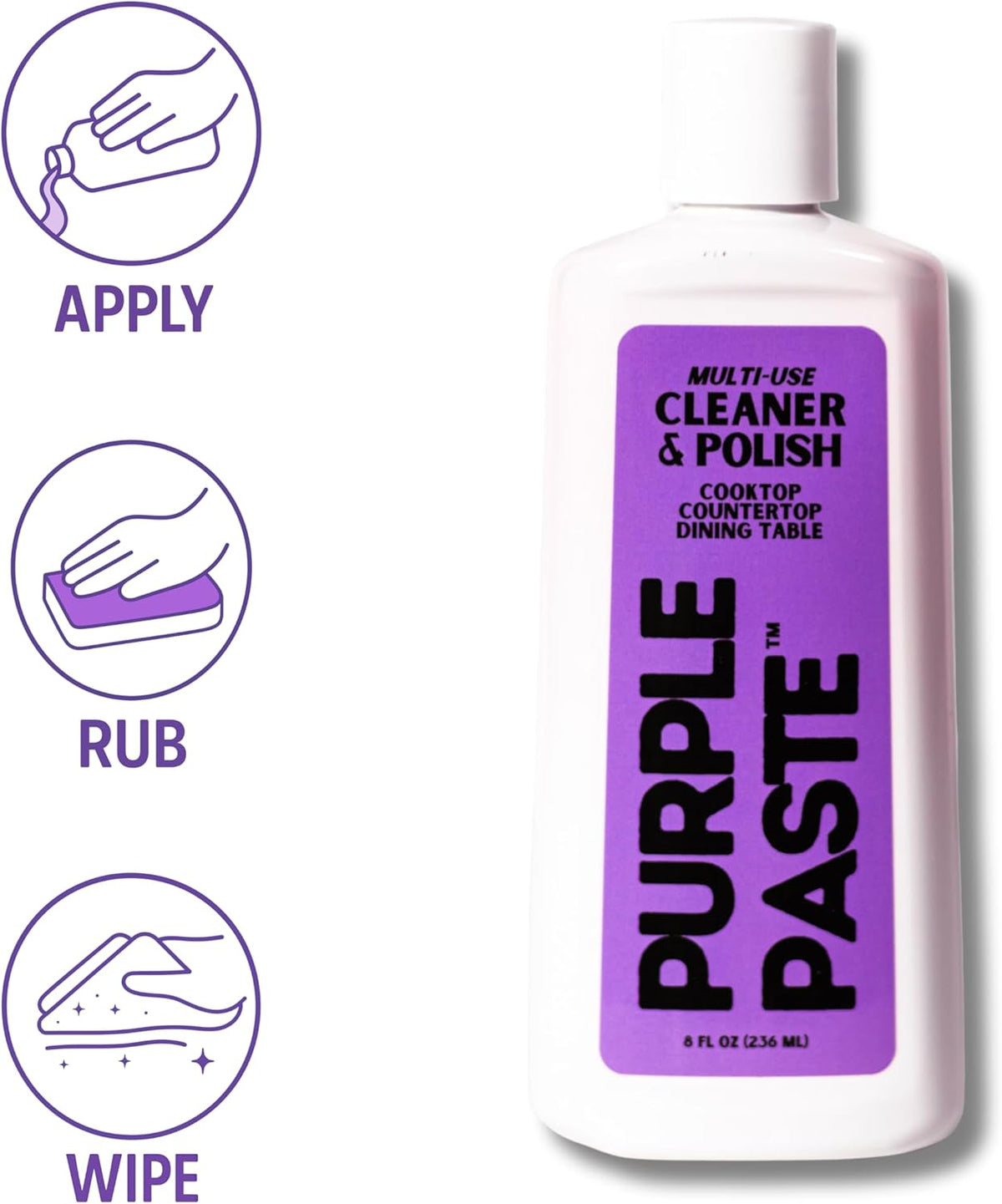 Purple Paste All Purpose Cleaning & Polishing Paste – Tough Stain Remover for Kitchen, Bathroom, Oven, Stove, Tile & Grout – Multi-Surface Cleaner Made in USA, 8oz (Pack of 2)