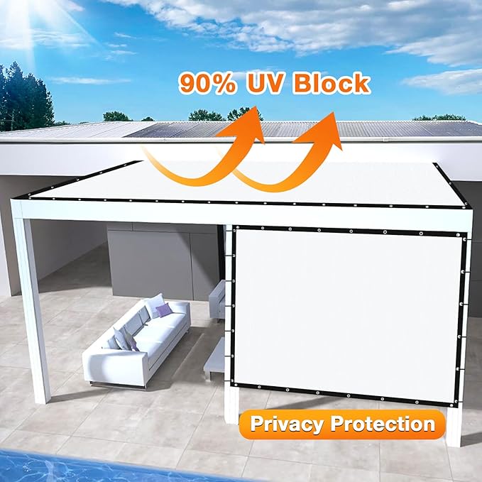 Artpuch Outdoor Pergola Shade Cover 12' X 20' Sun Shade Cloth with Grommets, 90% UV Protection Canopy Patio Privacy Screen (Customized Available) GN107, White