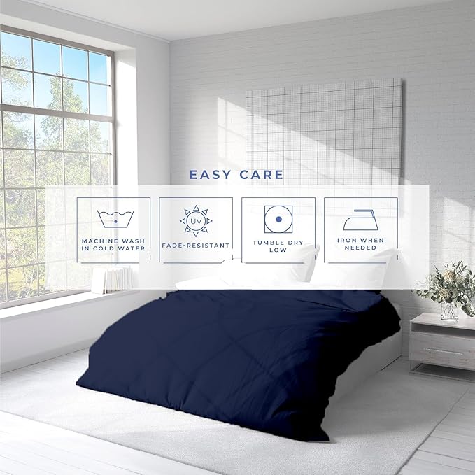 Kotton Culture 1 Pc Custom Size Duvet Cover Only -100% Egyptian Cotton Sateen 600 Thread Count Ultra Soft Premium Durable Comforter Cover Zipper Closure & Corner Ties (Navy Blue, Custom)