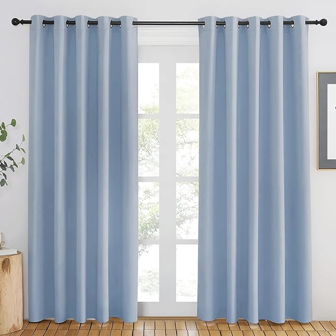 NICETOWN Vintage Blue Blackout Curtains 84 inch Length, Grommet Top Room