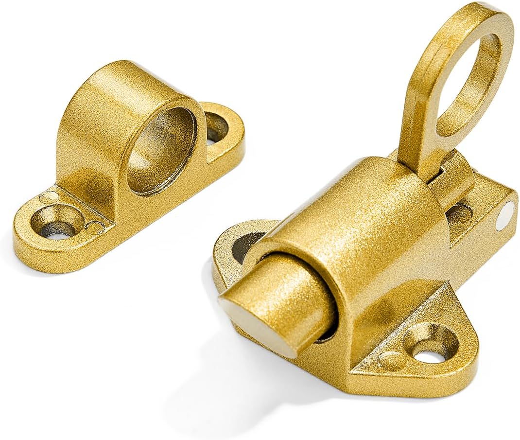 3 Packs Self-Closing Latches，Gold Spring Door Lock，Resilient Bolt Latch Aluminum Alloy Safety Automatic Spring Barrel Slide Door Lock with Screws,Used for Gate,Window and Cabinet etc