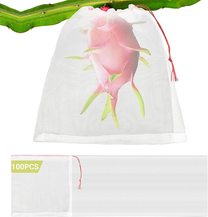 Garden Grape Netting Bags, 100PCS 10x10 Inch Fruit Protection Bags for Fruit Trees, Fruit Mesh Cover Bags with Drawstring Protect Tomato, Guava, Flower from Birds