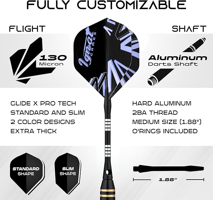 IgnatGames Premium Steel Tip Darts – 3/6/12 Pack Brass Barrels with Aluminum Shafts, 16 GlideXPro Flight Set, Tool Kit & Giftable Case
