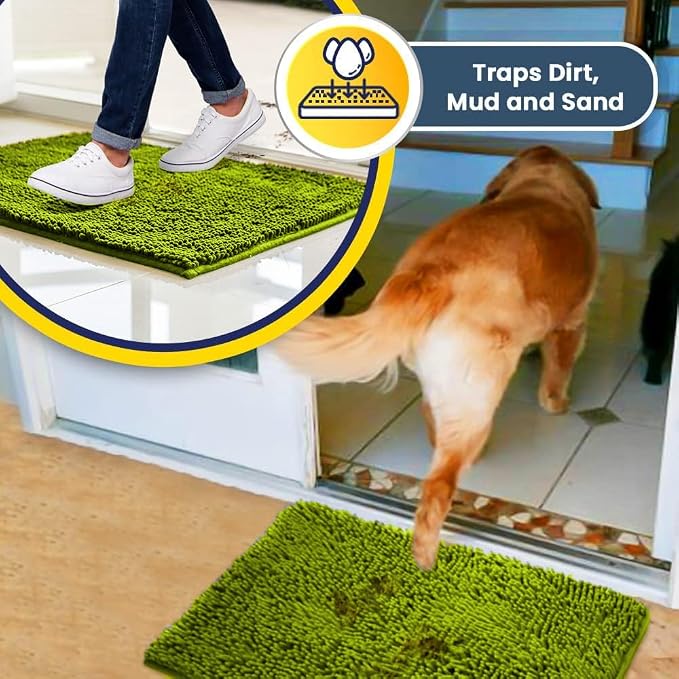 Muddy Mat® | Super Water Absorbent Door Mat Indoor, Microfiber Quick Dry Chenille Entryway Rug,Slip Resistant Front Door Mat,Indoor Mats for Entryway,Machine Washable Pet Rug, Spring Green 30" x 48"