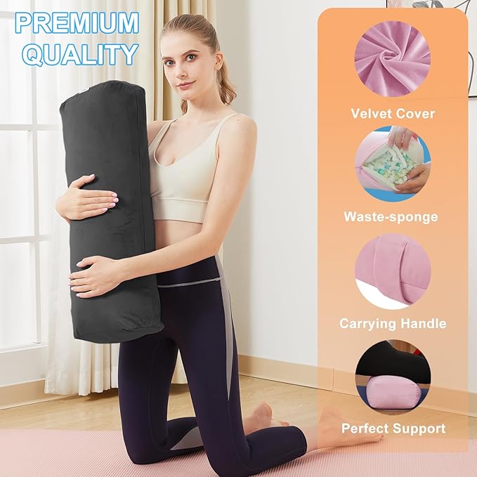 Rectangular Yoga Bolster Pillow, Meditation Pillow for Yin & Restorative Yoga, Filled with Wasted Sponge