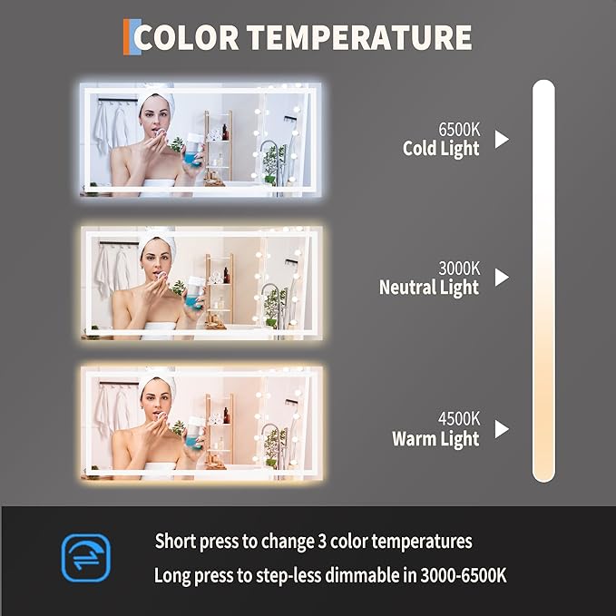 LED Bathroom Mirror 55 x 26 inch, Lighted Bathroom Vanity Mirror