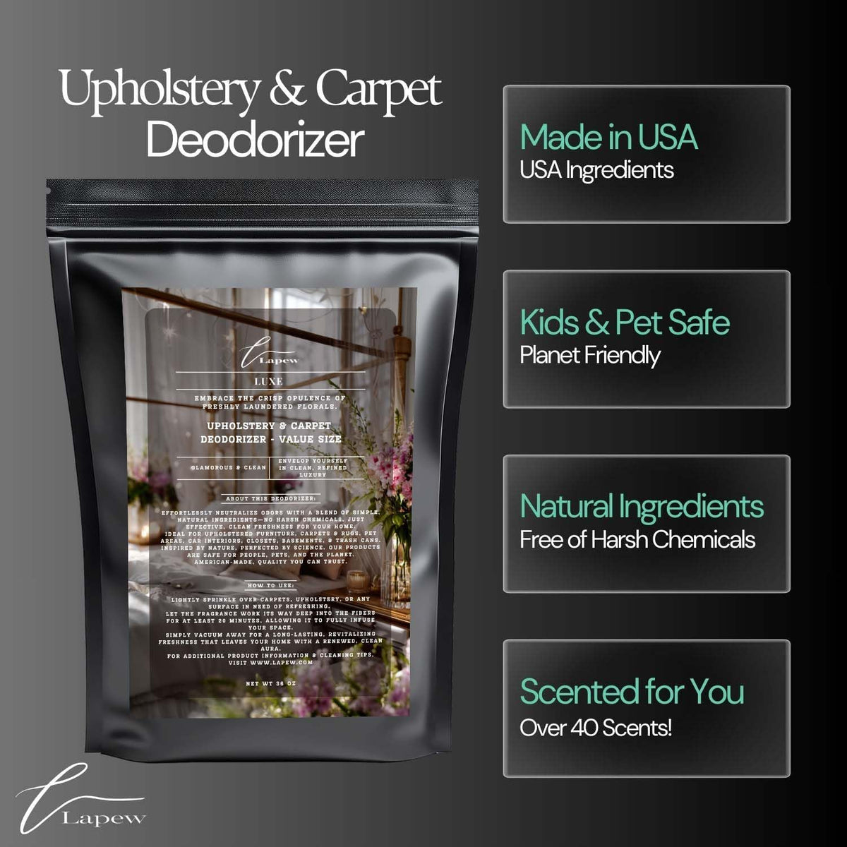 Luxe Carpet Freshener Powder Refill 36 oz | Powerful Odor Eliminator for Home | Upholstery Deodorizer | Carpet Deodorizer | Pet Urine | Cat Litter Box | Diva Fragrance