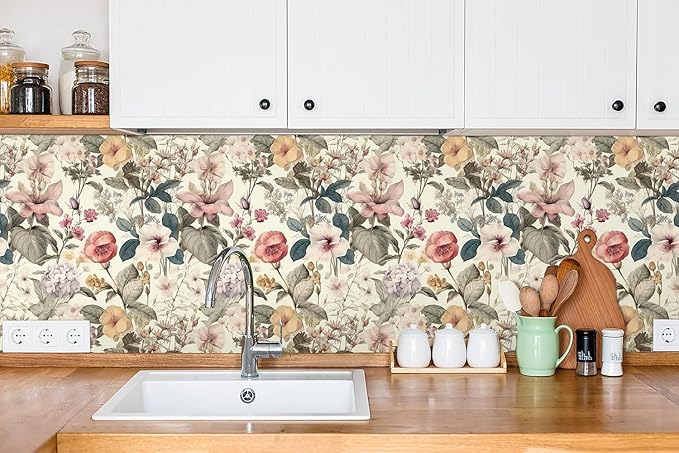Jeweluck Floral Wallpaper Peel and Stick Vintage Floral Contact Paper Peel and