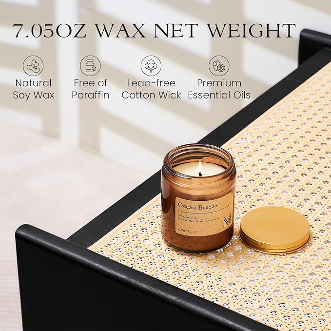M&SENSE Oceanic Breeze Candles for Home Scented Aromatherapy Candle Gift Set for Women and Men,7.05oz Soy Wax Long Lasting Amber Jar Candles Gift for Birthday Housewarming Mother's Valentine Day