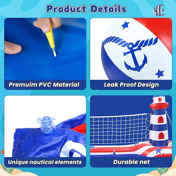 EagleStone Inflatable Pool Float Set with Volleyball Net & Basketball Hoop,2-in-1 Floating Water Games for Kids Adults, Backyard Beach Summer Toys, Heavy-Duty PVC Family Pool Party Essentials