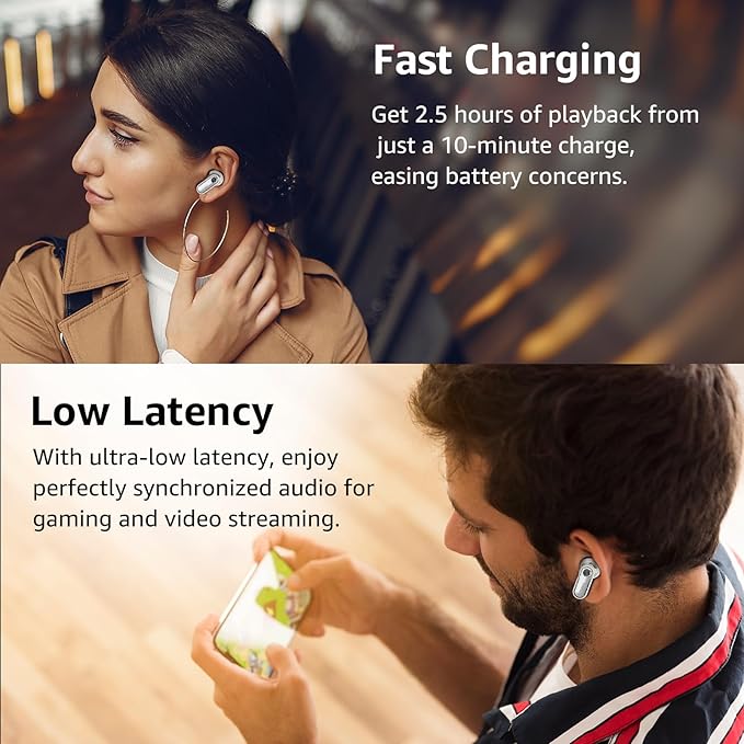 TOZO Crystal Pods Hybrid Active Noise Cancelling Wireless Earbuds, 10mm Drivers Deep Bass Stereo Sound, 4 Mics Smart ENC AI Calls, 32 EQ via App, Bluetooth 5.4 Headphones, Crystal Case Design