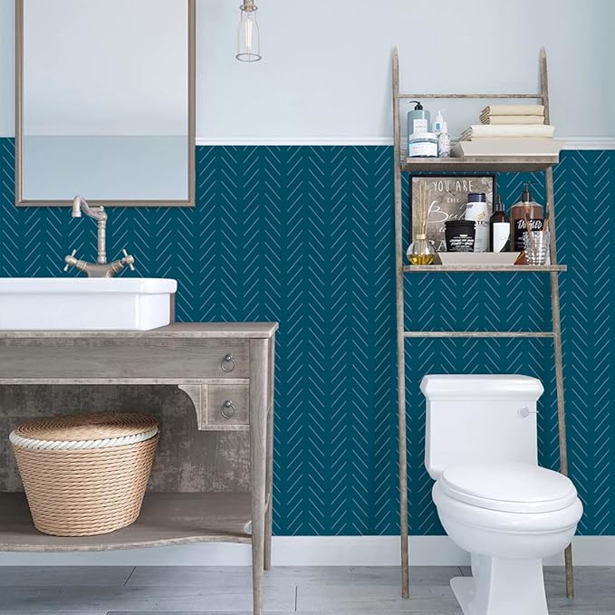 Erfoni Blue and White Peel and Stick Wallpaper Modern Herringbone Contact Paper