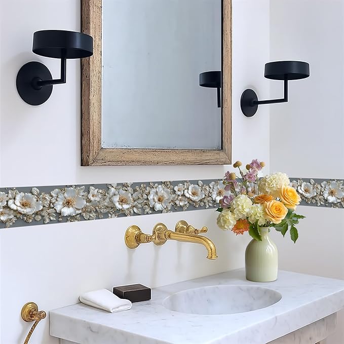 Pearl Wallpaper Border 196x4 Inch Peel and Stick Wall Border Elegant Gray White