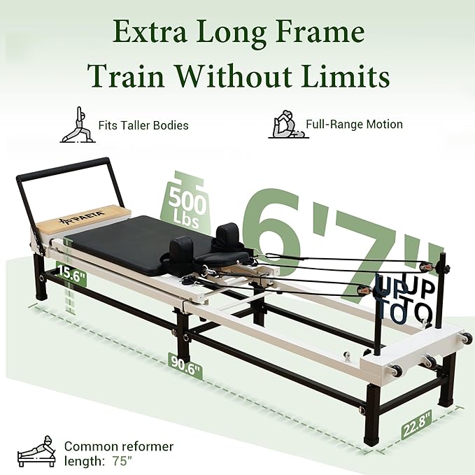 PAETA Pilates Reformer, 91" Foldable Reformer Pilates Machine with Adjustable Reformer Heights, Pilates Equipment with Piano Wire Spings and Jump Boards