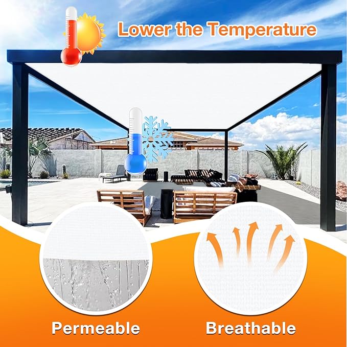 Artpuch Outdoor Pergola Shade Cover 12' X 20' Sun Shade Cloth with Grommets, 90% UV Protection Canopy Patio Privacy Screen (Customized Available) GN107, White