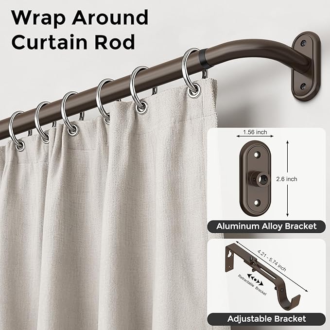 2 Pack Curtain Rods 36-88 Inch, Bronze Wrap Around Blackout Curtain Rods