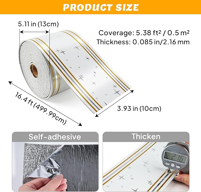 Peel and Stick Baseboard Trim, 3.93" x 196.8" Mirror Border, Self-Adhesive