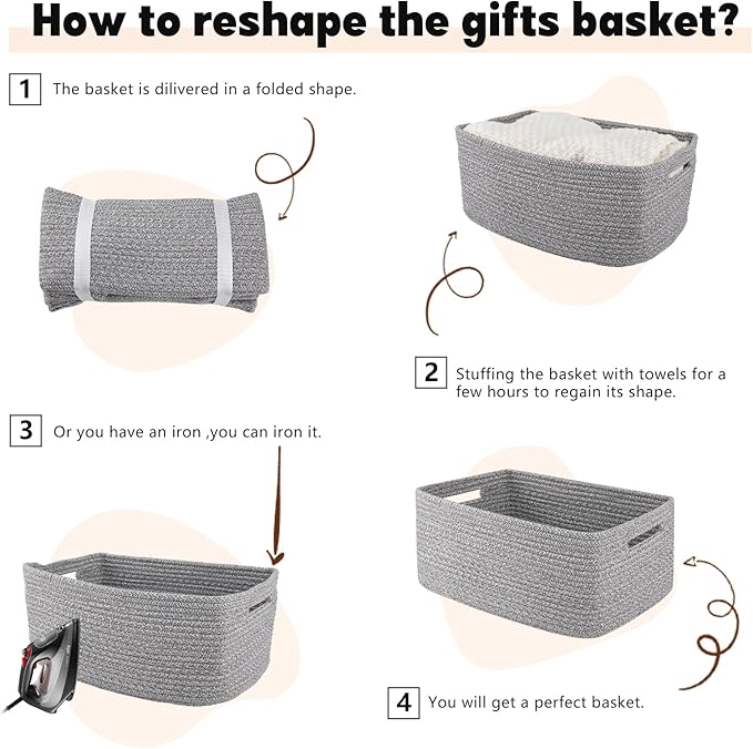 OIAHOMY Storage Basket for Shelves, Closet Cube Storage Bins Baskets for Clothes Blanket Towels, Baby Nursery, Toy Baskets Box, Woven Rope Basket, 15.75*11.81*7.09 IN, 2 Packs Grey