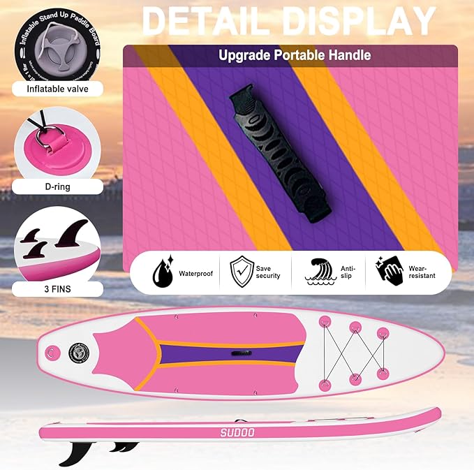 Inflatable Stand Up Paddle Board 10‘x30‘‘- Ultra-Light SUP with Backpack, Pump, Paddle, Coil Leash, 3 Fins, Repair Kit, Stable Design, Non-Slip EVA Deck for Adults & Youth