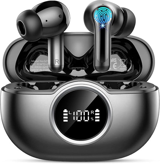 Wireless Earbuds, 2025 Bluetooth 5.4 Headphone 3D Bass Hi-Fi Stereo Ear Buds, 4 ENC Noise Cancelling Mic, 40H 3g USB-C in-Ear Earphone, IP7 Waterproof Workout Sport for Laptop Pad Android iOS, Black