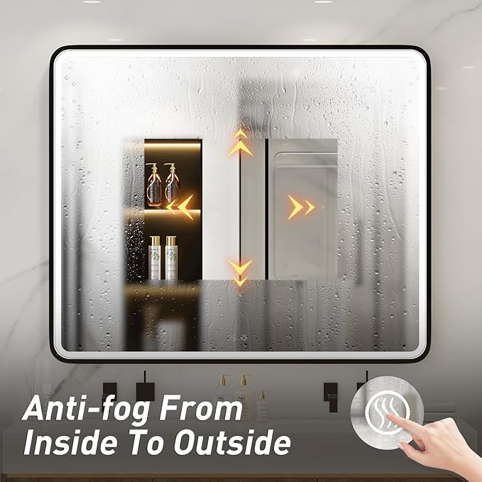 43X36 Inch Black LED Bathroom Mirror