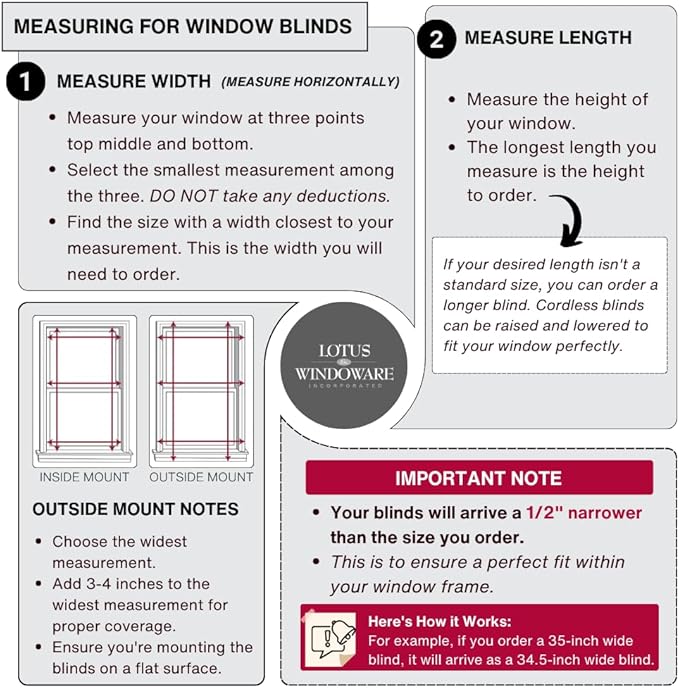 LOTUS & WINDOWARE Cordless Mini Blind, 16.5" Wide x 84" Long