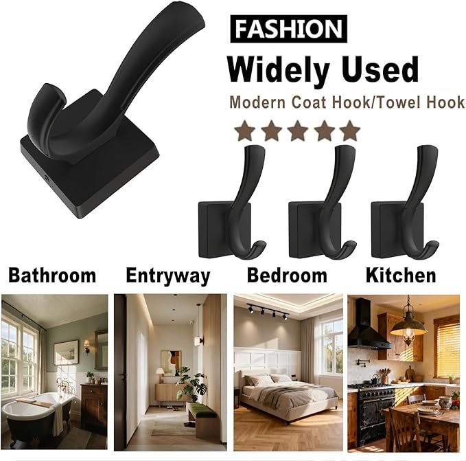 TOFIIGREM Black Towel Hooks Coat Hook, Towels Robe Holder