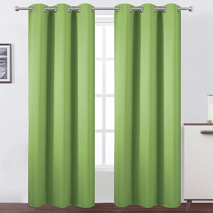LEMOMO Light Green Thermal Blackout Curtains/38 x 84 Inch/Set of 2 Panels Room
